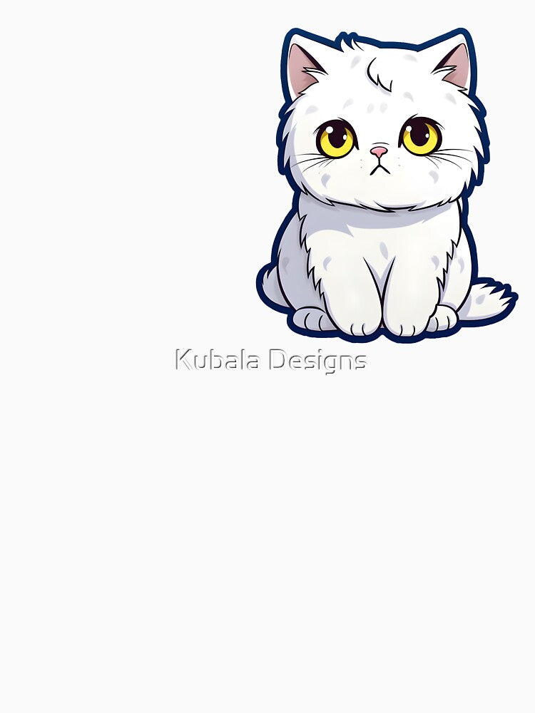 Cute Sad Little White Cat by Kubala Designs