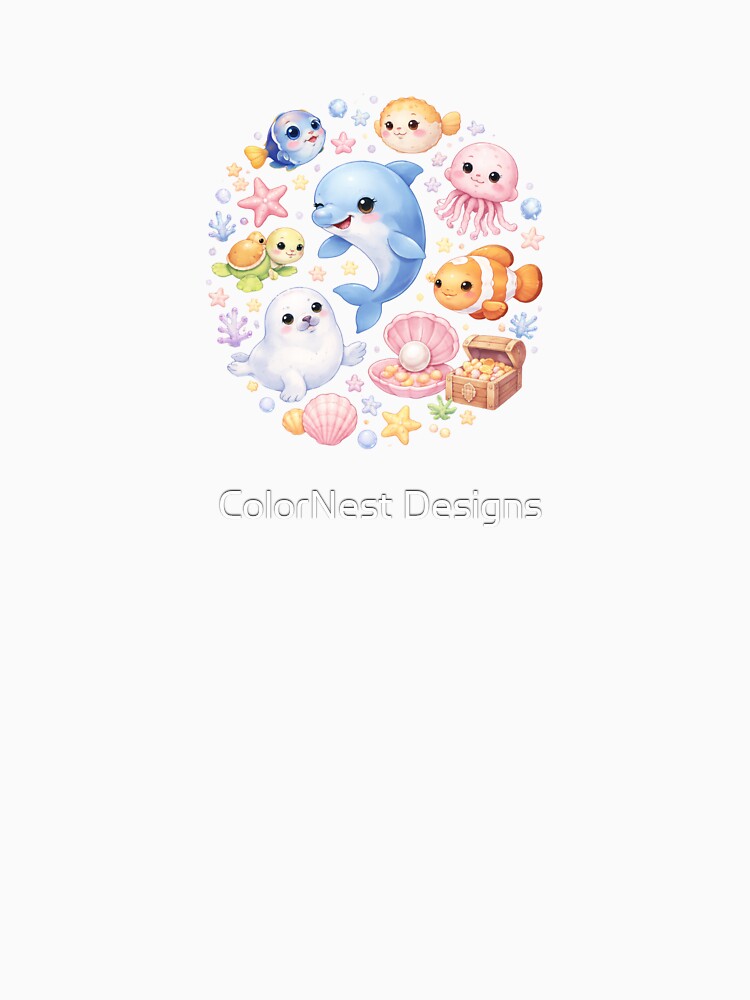 Cute Ocean Circle – Kawaii Sea Animals Aesthetic Design by ColorNest Designs