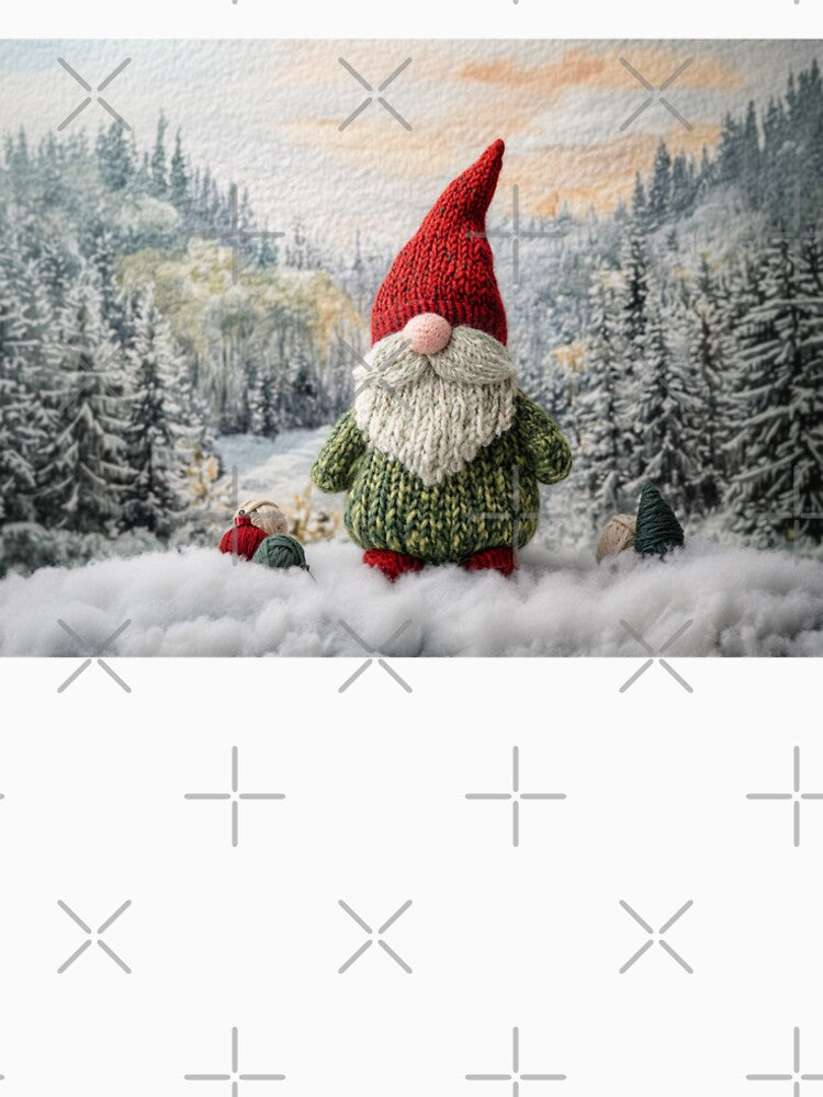 Christmas Knitted Gnome In Winter Forest by MKDigitalPrints