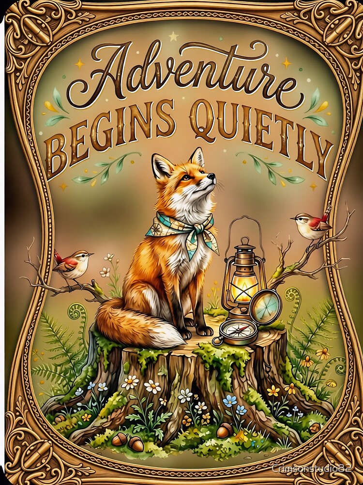 Adventure Begins Quietly | Cottagecore Fox Watercolor | Woodland Explorer Art by Crimsonstudio82