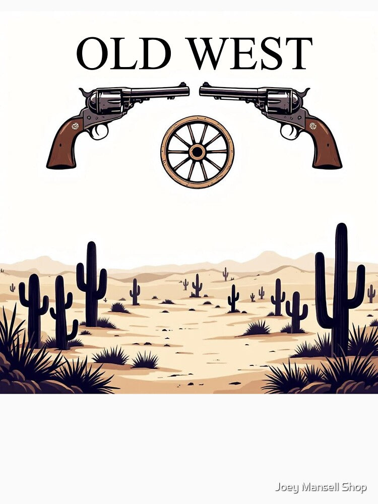 Minimal Western Old West Desert with Colt Revolvers and Wagon Wheel by Joey Mansell Shop