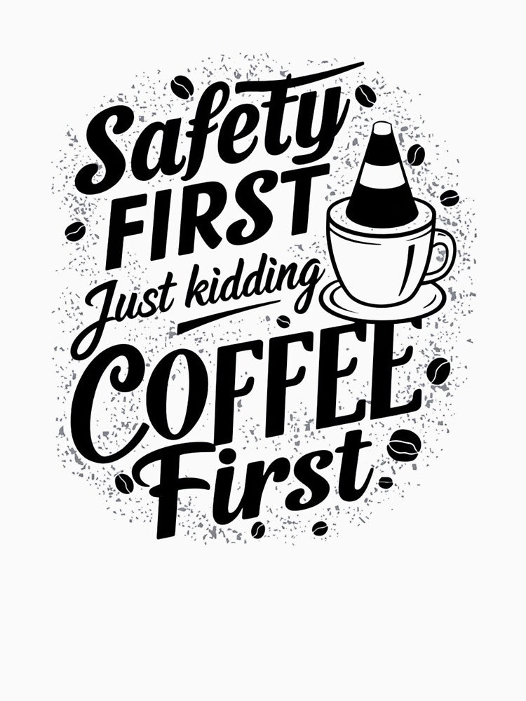 Safety First, Just Kidding, Coffee First – Funny Coffee Lover Design by findsbycoco