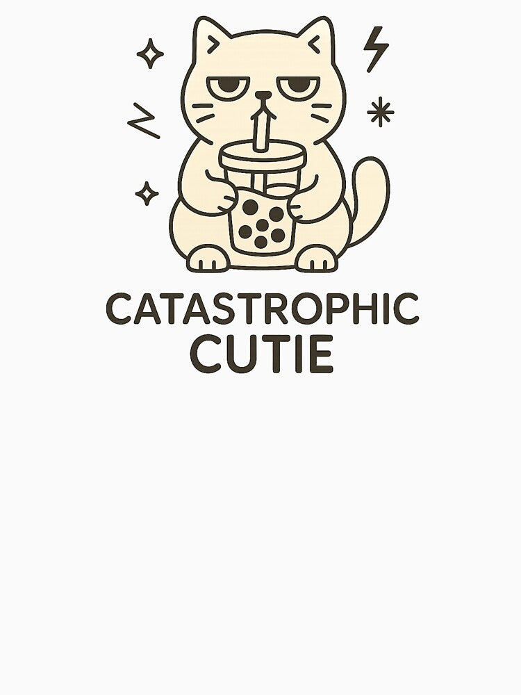 Catastrophic Cutie – Minimalist Boba Cat T- Shirt/Sticker Design. by FurEver Graphics