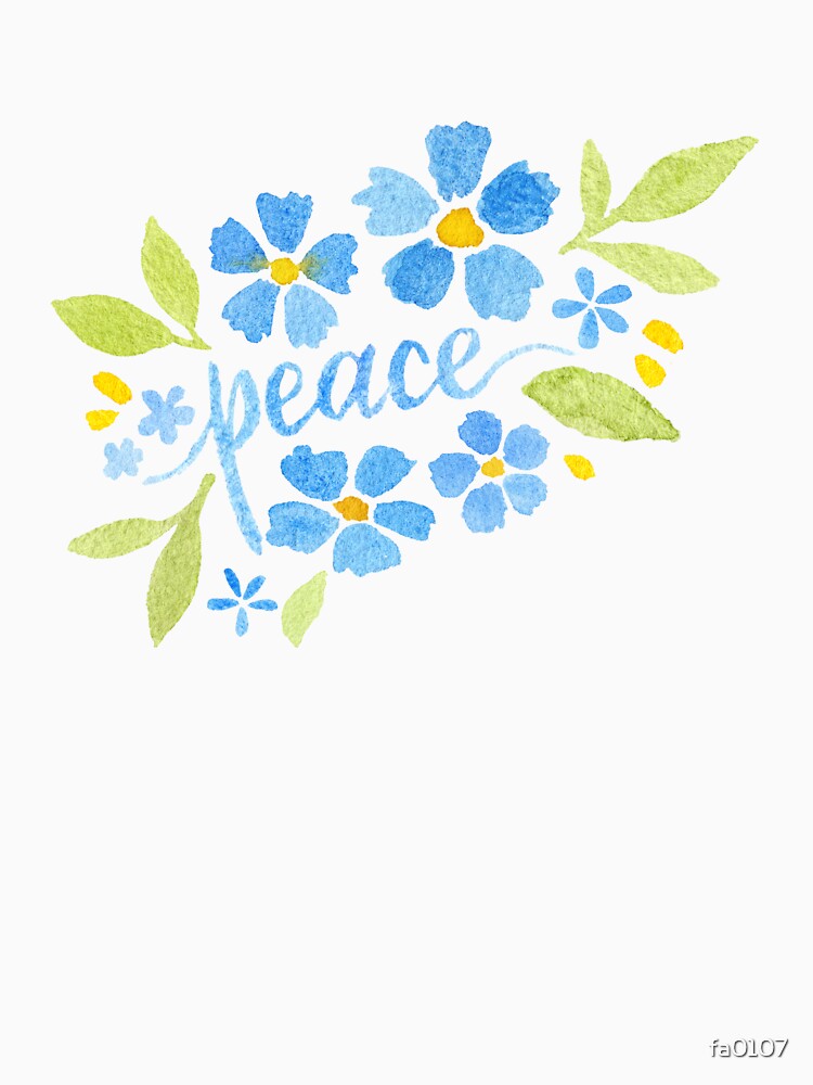 Hand drawn Peace Watercolour olor Blue Florals by Jennifer Creations