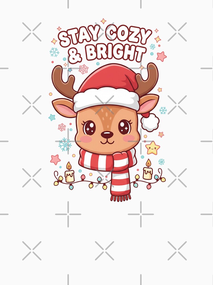 Stay Cozy & Bright - Cute Kawaii Christmas Reindeer by PinkGothica
