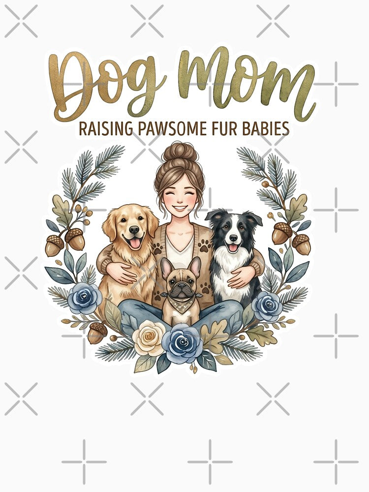 Dog Mom Design | Raising Pawsome Fur Babies | Watercolor Boho Dog Mom Art by CUTE & FUN CREATIONS
