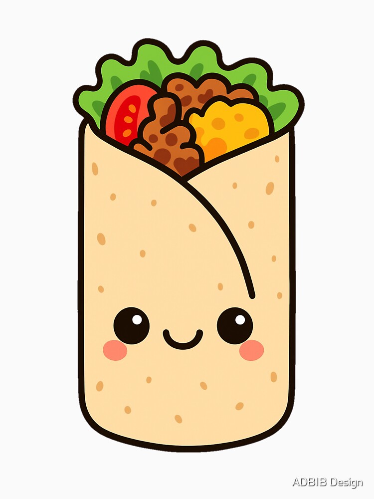 Cute Kawaii Burrito Smiling Cartoon Food by  ADBIB Design
