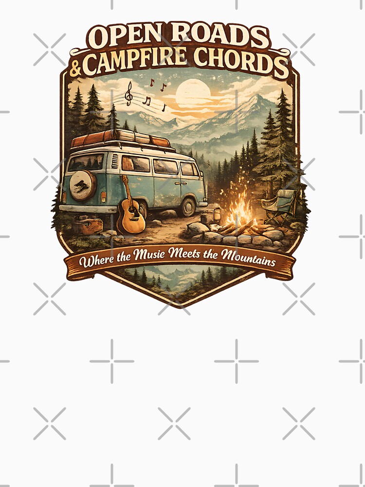 Road Trip T-Shirt — "Open Roads & Campfire Chords" Vintage Van Camping Tee by Best and Cool