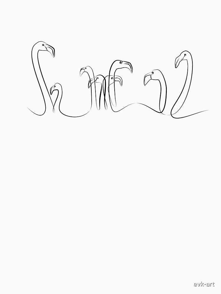 Flamingos flock in one line art by evk-art