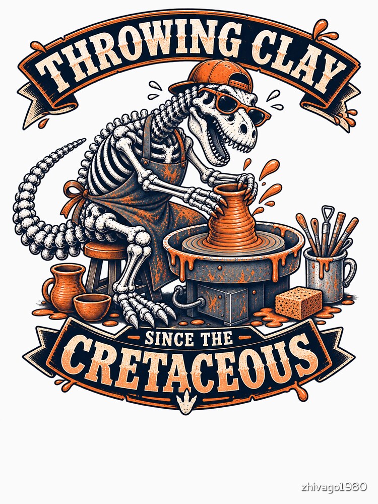 Throwing Clay Since The Cretaceous Funny Pottery Dinosaur Skeleton by zhivago1980