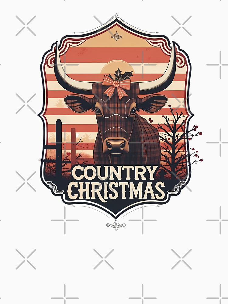 Country Christmas Longhorn Cow | Retro Farmhouse Holiday Gift by LoliDesignShop