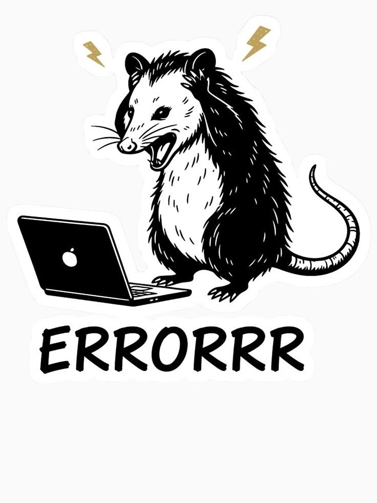 Screaming Opossum Laptop Error - Funny Tech & Programmer Meme by JossDesign15