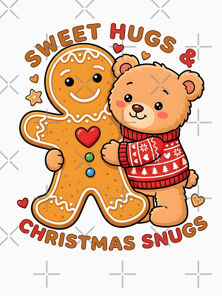 Kawaii Teddy Bear Gingerbread Man Sweet Hugs Christmas Snugs Art by BobaBunny76