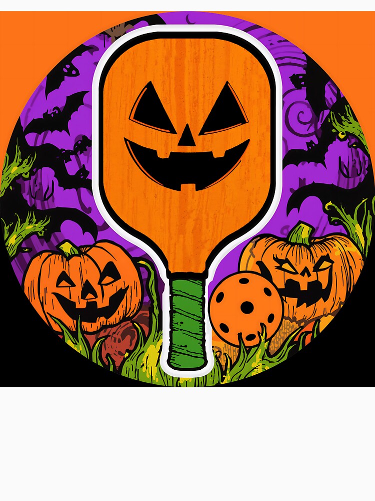 Pickleball Halloween Square Sticker, Art, Print Orange Purple Black #2 by prismloft