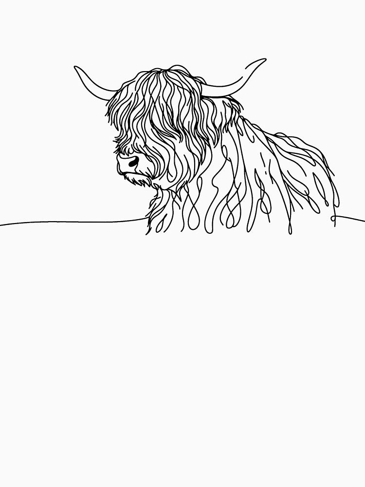 Highland Cow Line Drawing by AlanHillArt