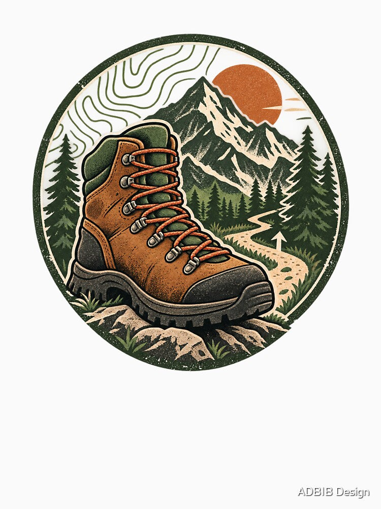 Vintage Hiking Boot Mountain Adventure by  ADBIB Design
