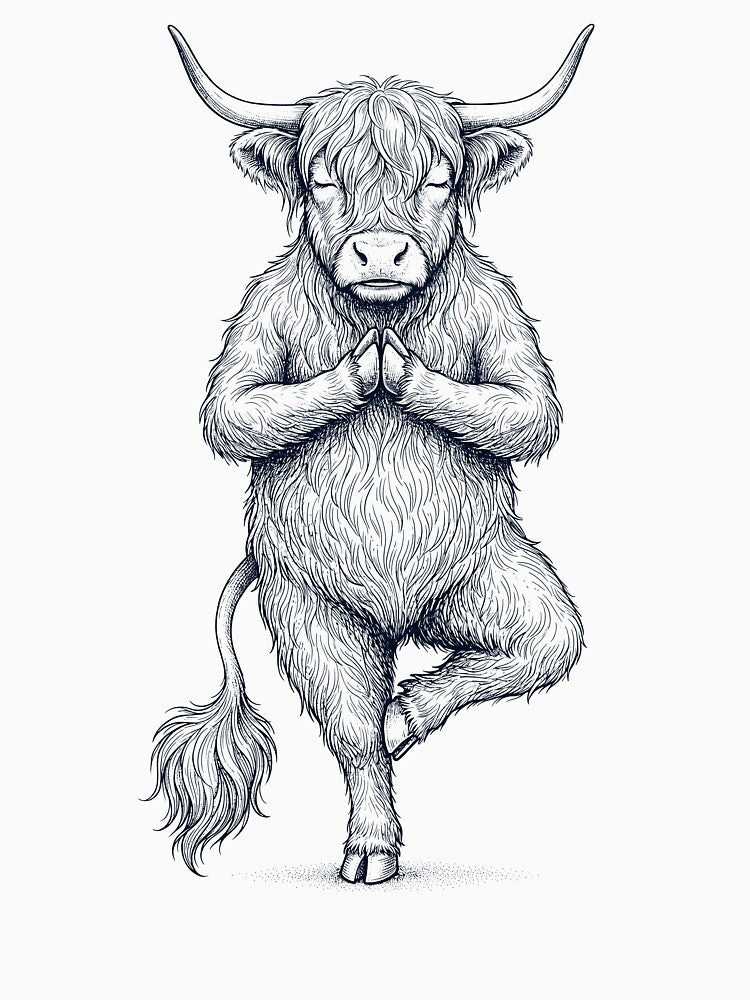 Vintage Highland Cow Yoga Tree Pose Animal Lover by TerryConnells