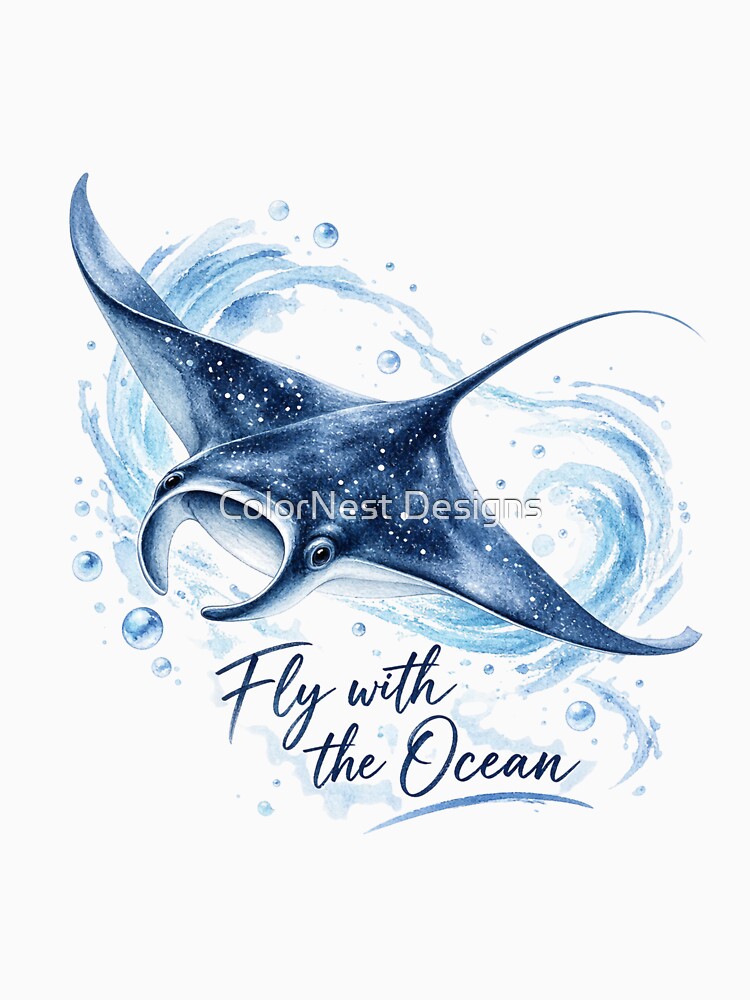 Fly with the Ocean – Manta Ray Watercolor Ocean Aesthetic by ColorNest Designs
