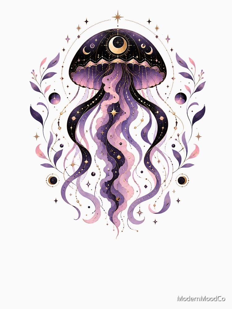 Mystical Cosmic Jellyfish Moon Art by ModernMoodCo