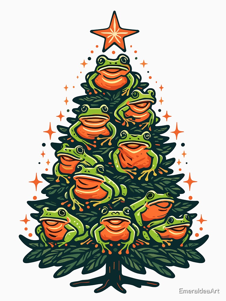 Festive Croak Canopy - Frogs on Xmas Tree by EmeraldeaArt