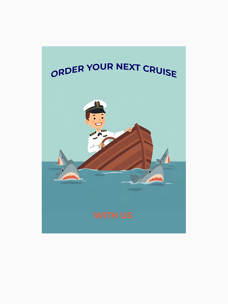 Funny Cruise T-Shirt - Book Your Next Cruise With Us Shark Design by RareVisuals