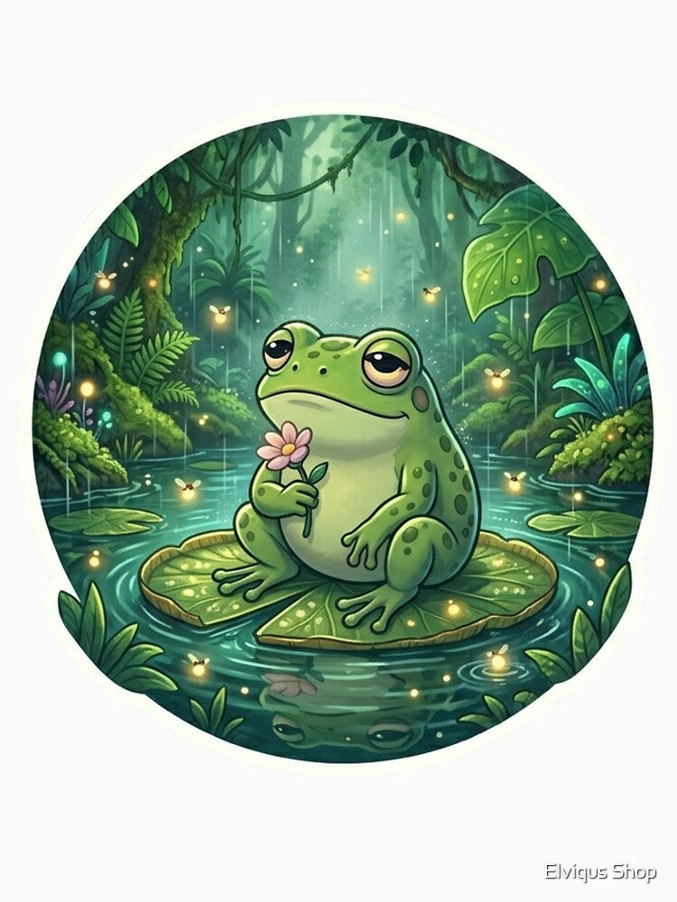 Cute Jungle Frog On Lily Pad – Magical Nature Frog Sticker by Elviqus Shop