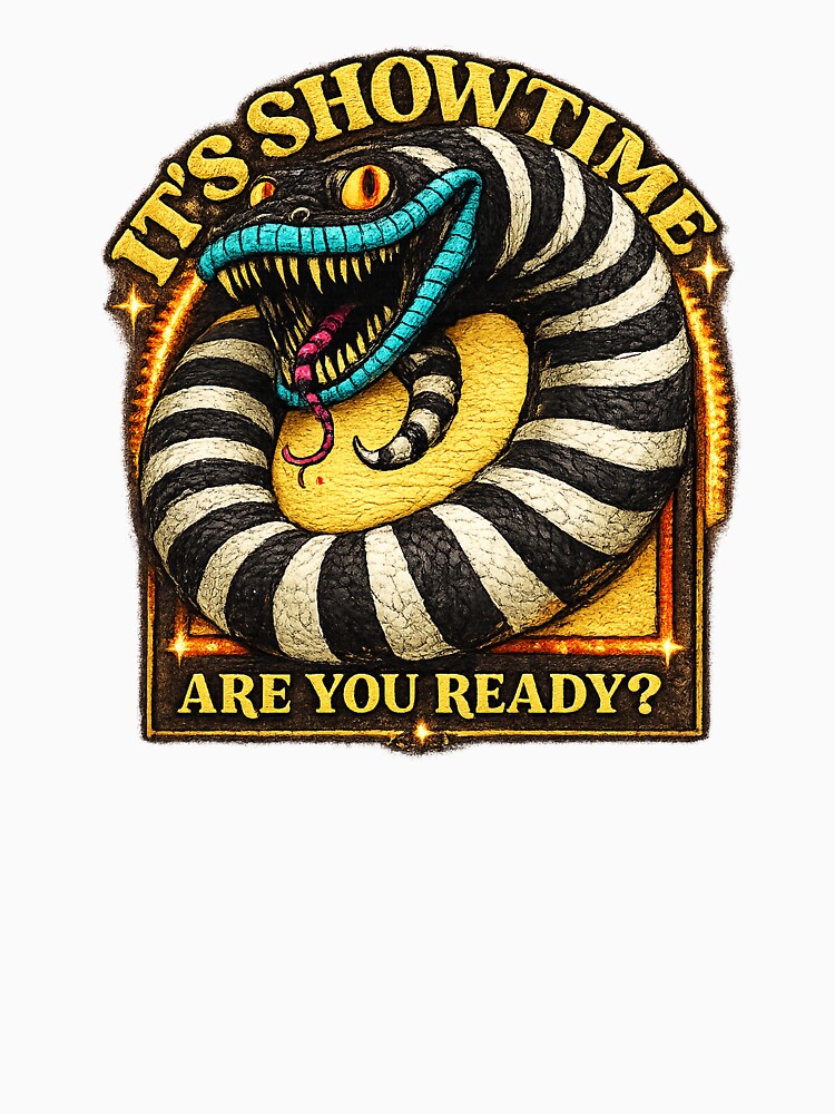 It's Showtime Snake Design, Creepy Striped Serpent, Gothic Halloween Monster, Vintage Horror Graphic Tee by Bigohobi