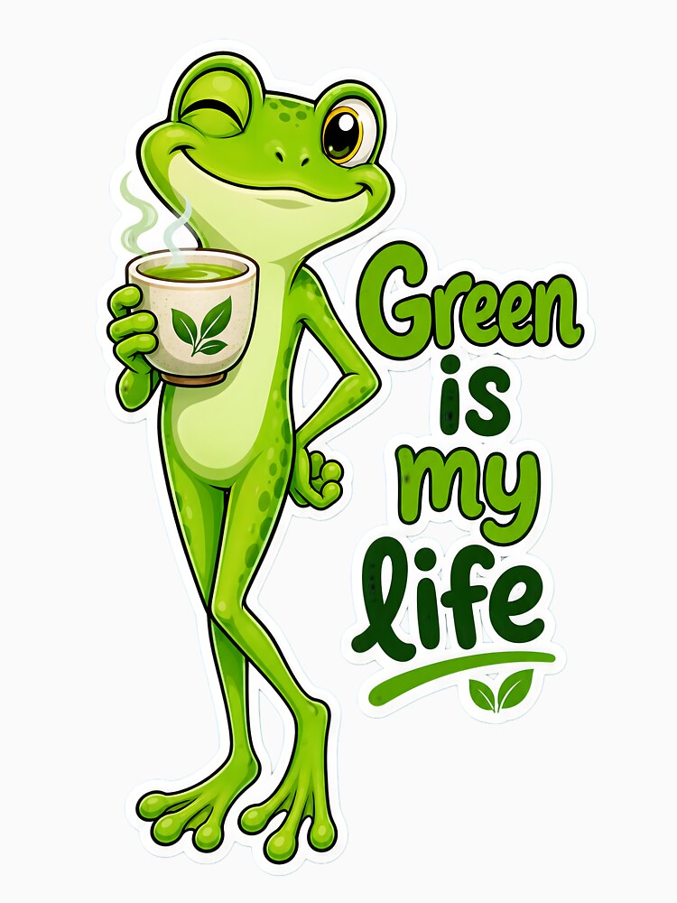 Green Is My Life – Happy Frog Cartoon by Halbeskilo