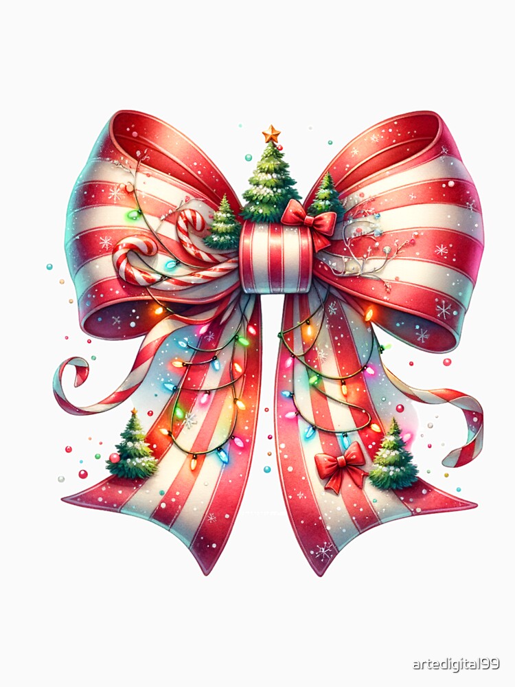 Elegant Coquette Christmas Bow Design – Red & White Holiday Art for T-Shirts, Mugs, Stickers & Gifts by artedigital99