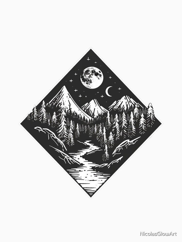 Night Mountains Sticker by NicolasGlowArt