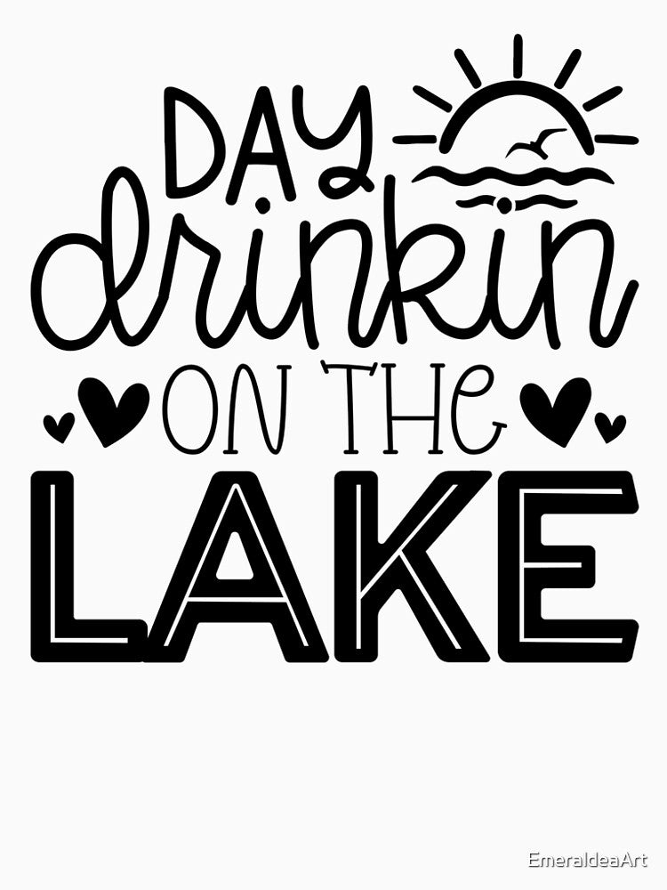 Day Drinkin’ on the Lake – Sun, Birds Waves Hearts Design by EmeraldeaArt