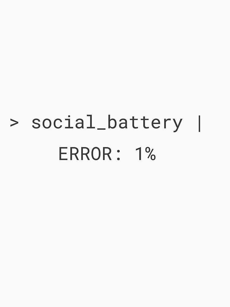 Social Battery 1% Grey – Coding Humor Tee by CtrlAltLaugh