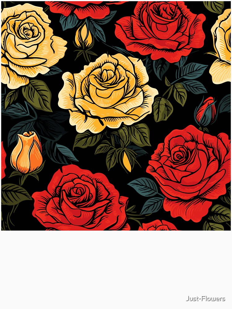 Dark Hand Drawn Roses Pattern by Just-Flowers