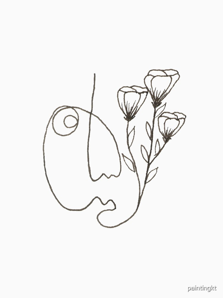 One-Line Face with Flowers by paintingkt