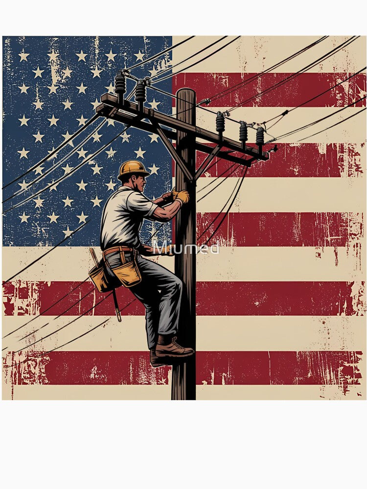 Lineman Electrical Wiremen Energy 4th Of July Vntage US Flag by Miumed