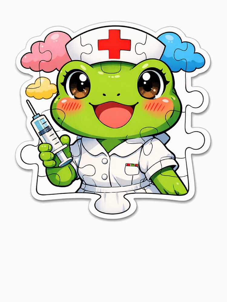Cute Frog Nurse Puzzle Sticker – Adorable Kawaii Medical Character by ARTERAMIX