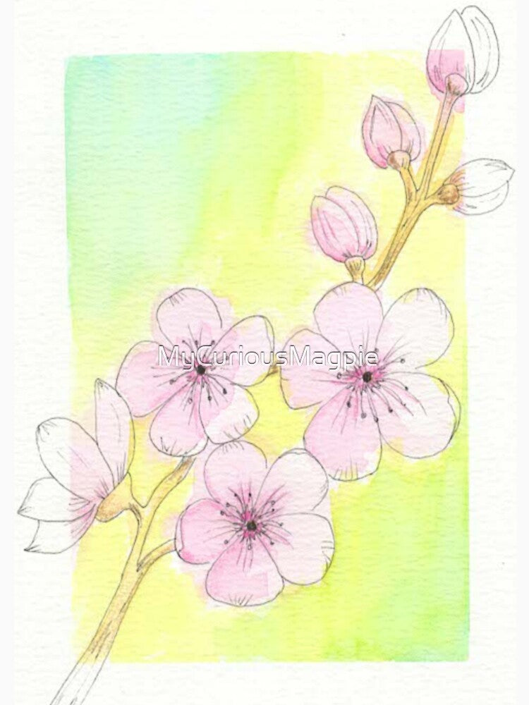 Hand Drawn Watercolor Cherry Blossoms by MyCuriousMagpie