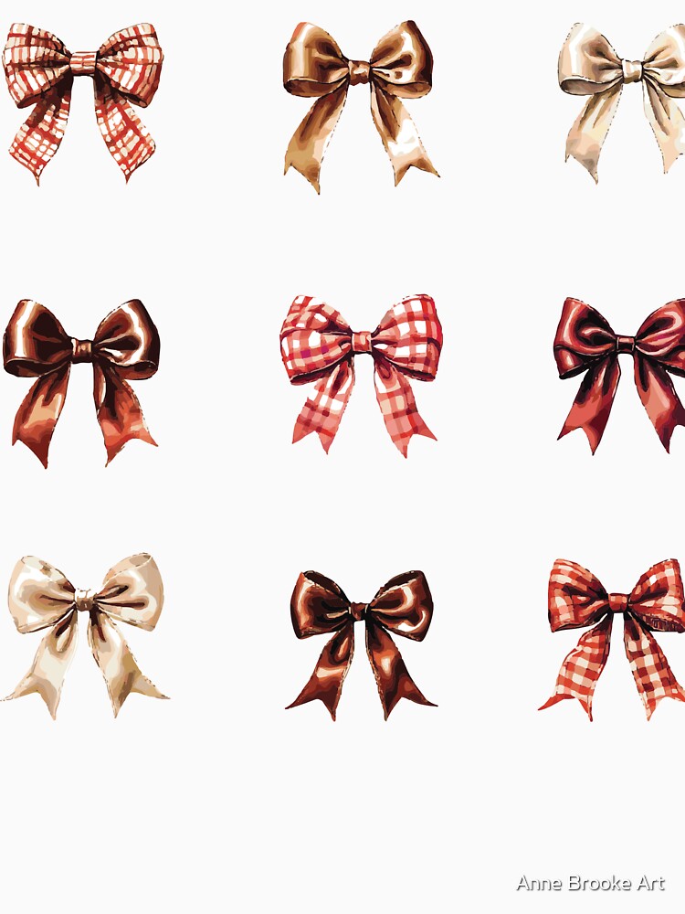 Rustic Autumn & Holiday Bow Clipart – Vintage Red Gingham and Satin Bows – Digital Watercolor Art by Anne Brooke Art by Anne Brooke Art