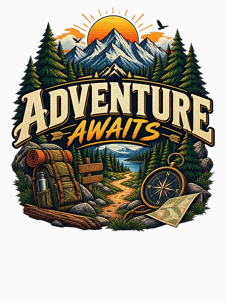 Adventure Awaits Vintage Mountain Hiking Camping Outdoor Design by RobertArt08