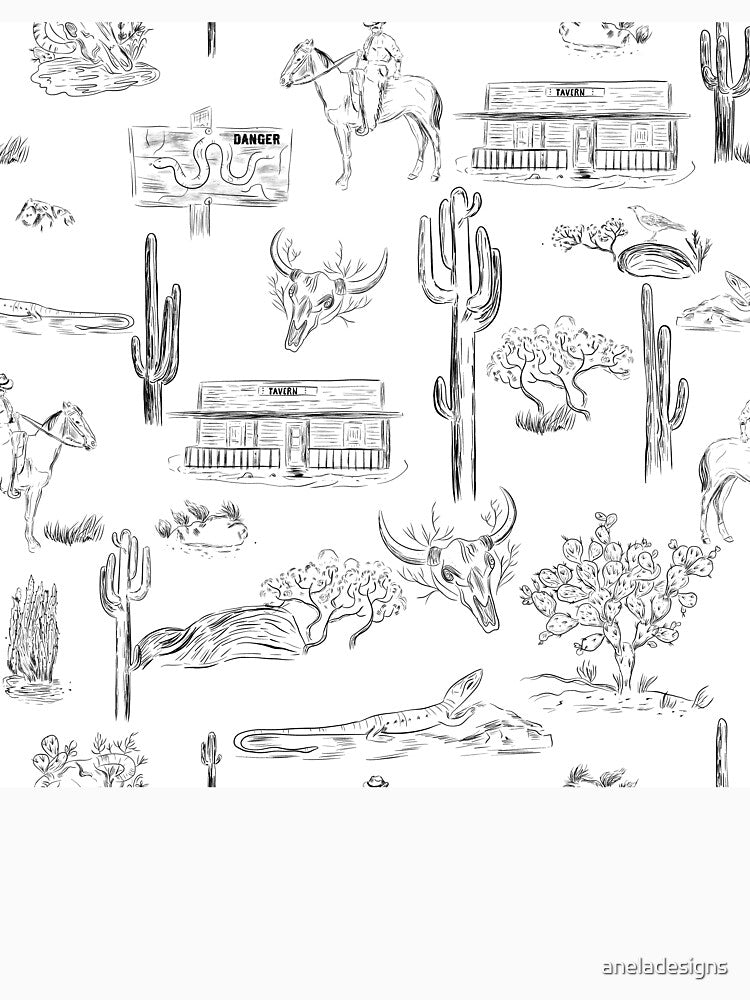 Western Toile De Jouy Black White &Vintage Cowboy Toile &Old Western Toile by aneladesigns