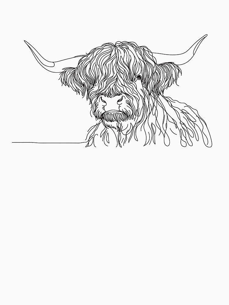 Highland Cow Close-up Line Drawing by AlanHillArt