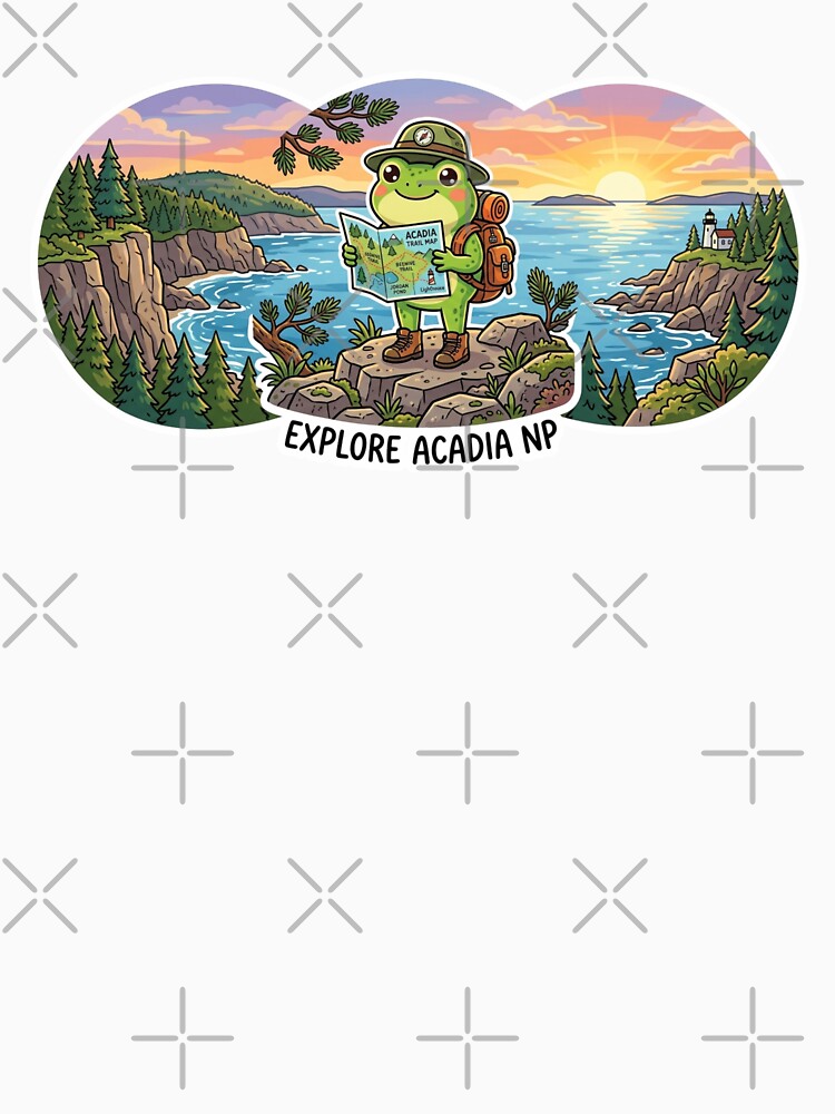 Cute Frog Tourist in Acadia National Park – Cute Travel Cartoon Art by ArtsyExplorer