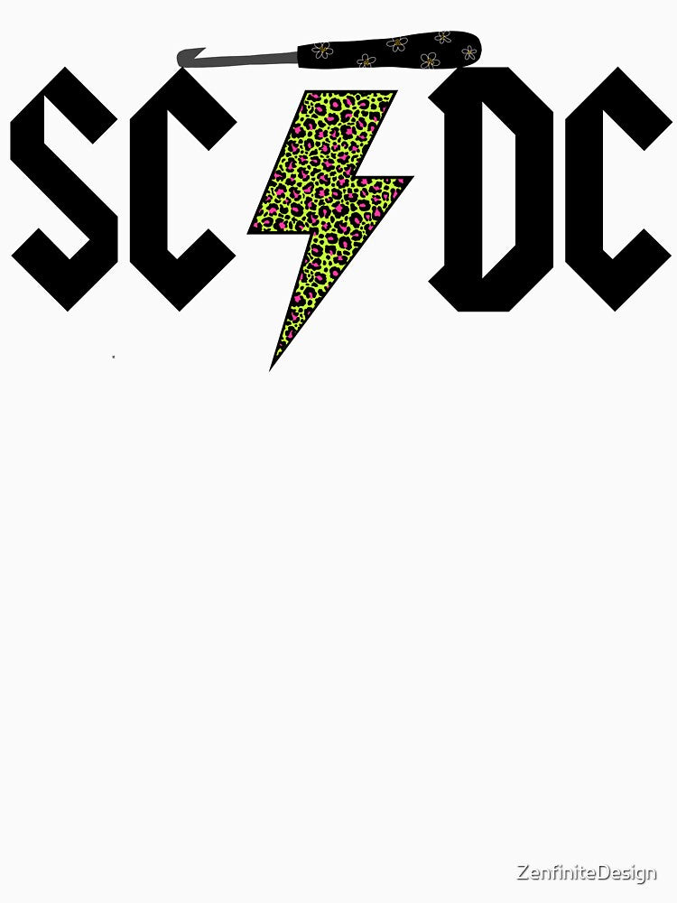SC DC Crochet Hook Leopard Lightning Bolt Shirt | Funny Crochet Lover Tee | Rock and Roll Crocheter Gift | Crochet Mom Shirt | Crafty Woman Tee by ZenfiniteDesign