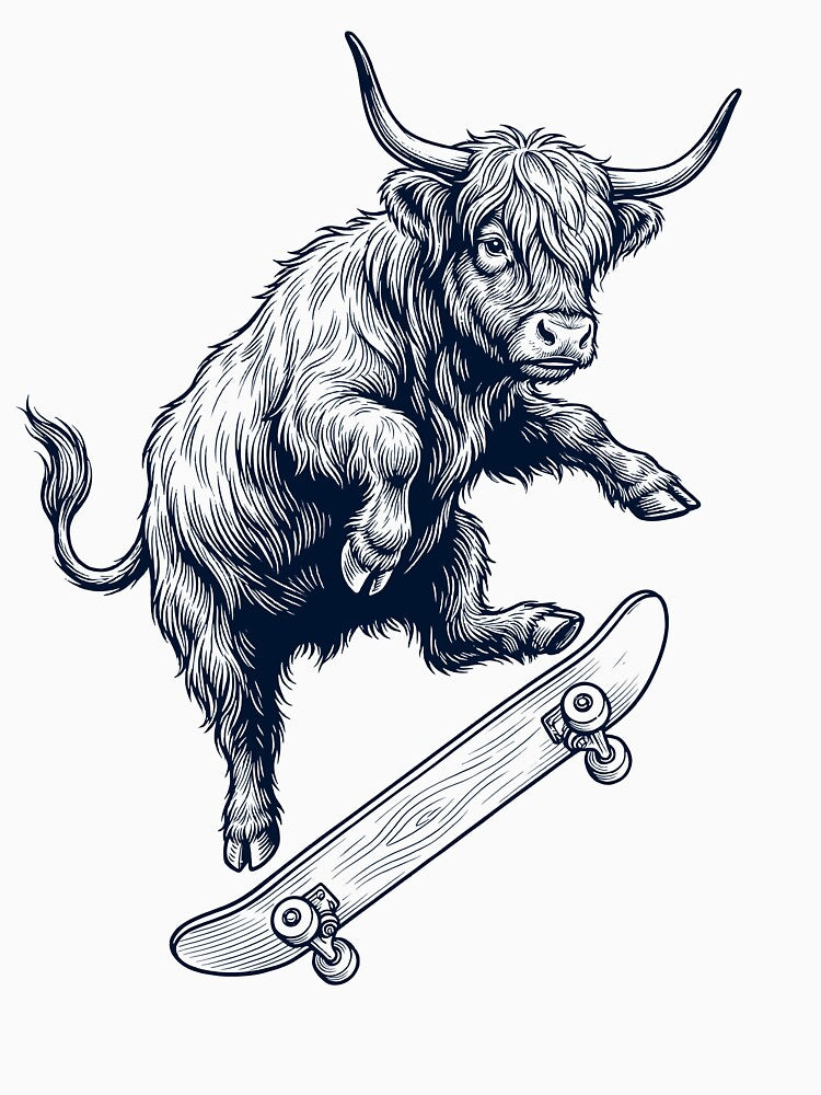 Vintage Highland Cow Skateboarding Skate Animal Lover by DoodleTortle
