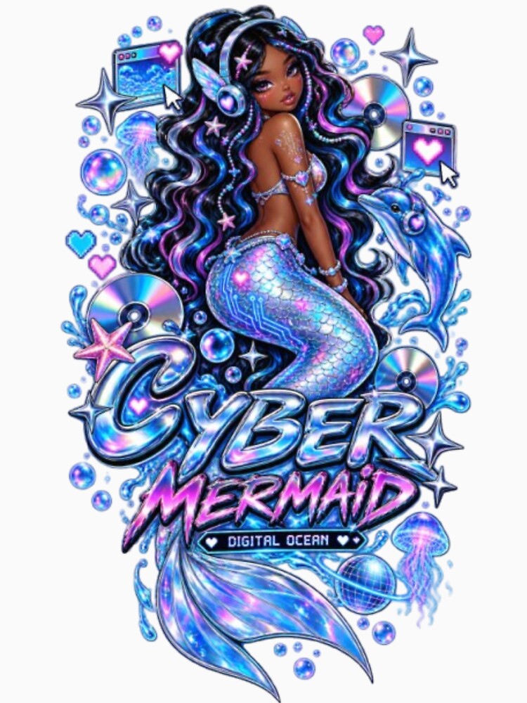 Cyber Mermaid Digital Ocean Y2K Fantasy Techcore Design by EssentialsWear
