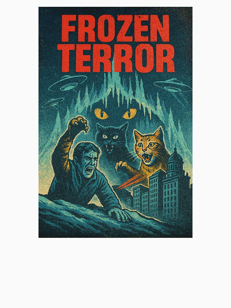 Vintage Giant Cat Monster Horror - Retro 80s B-Movie Style Poster by Vallentinez