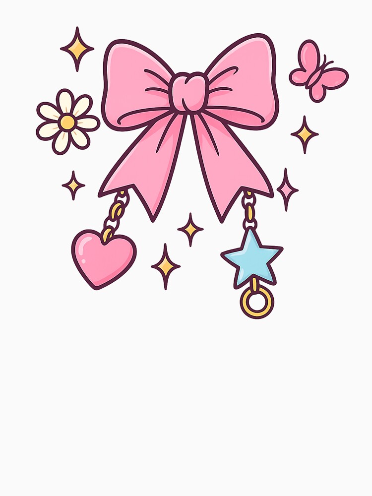 Y2K Pink Bow with Heart & Star – Girly Aesthetic Illustration by AmeliaKrysiak