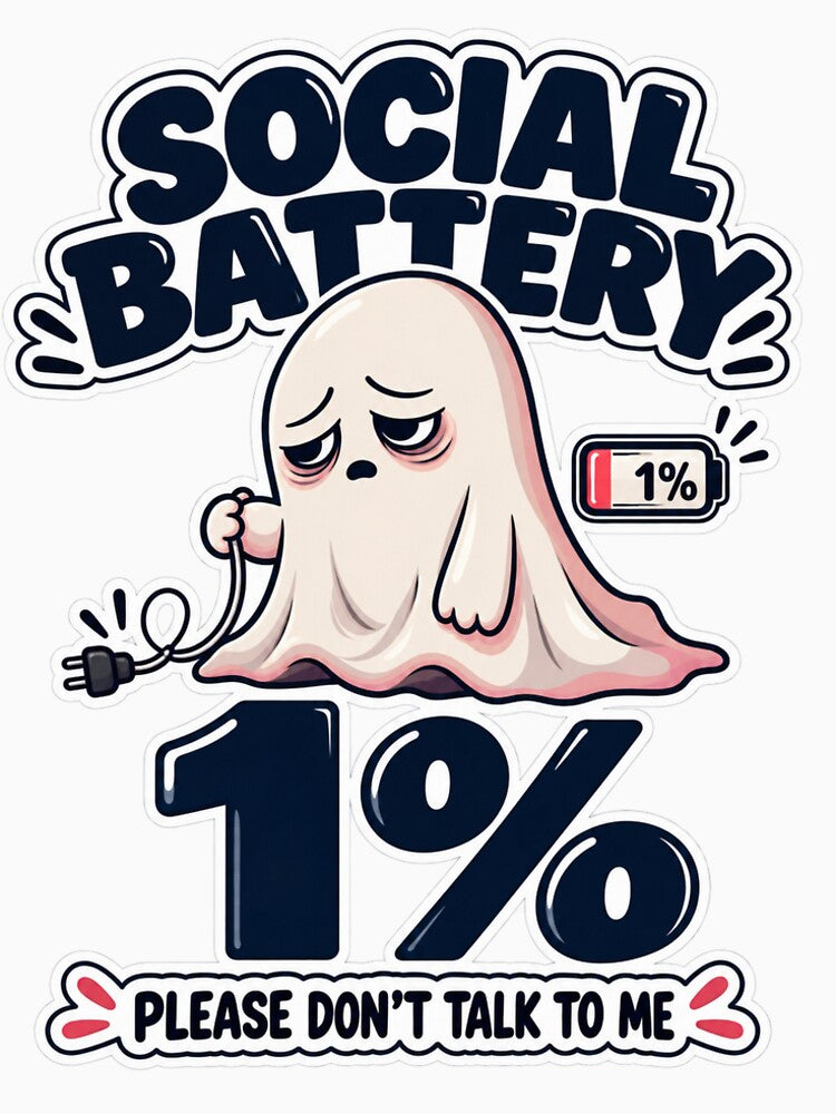 Social Battery 1% Funny Introvert Ghost by Venicia1