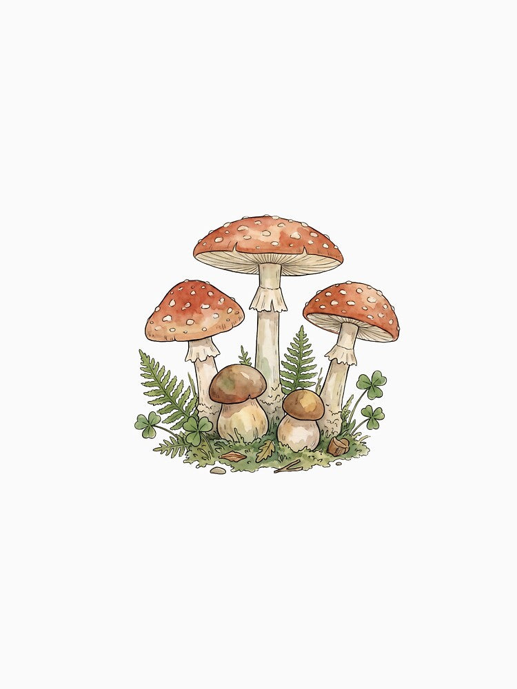 Wild Forest Mushrooms Cottagecore Watercolor Illustration by urchoice002