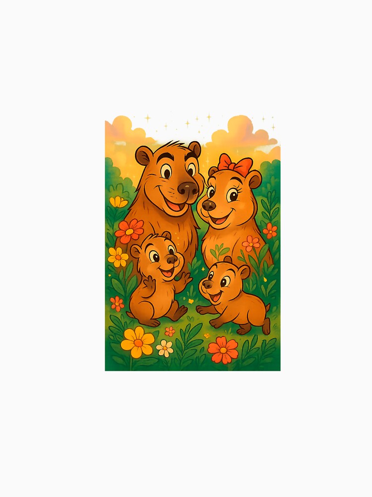 CapyFam Garden – Wholesome Capybara Family Cartoon Illustration by CapyToon